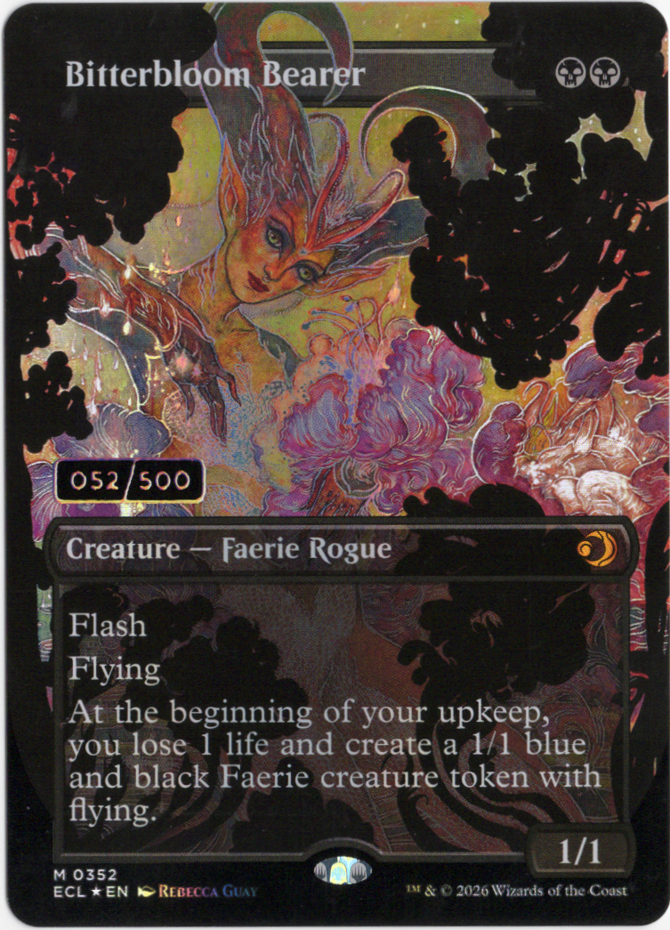 Bitterbloom Bearer (Borderless) (Serial Numbered 052/500) [Lorwyn Eclipsed Promos]