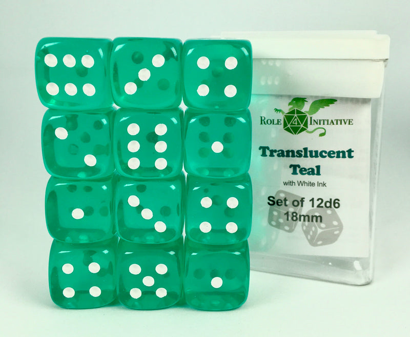 Dice - 12d6 Dice Set - Translucent Teal