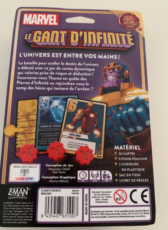 Le gant d'infinité - un jeu love letter (Français)